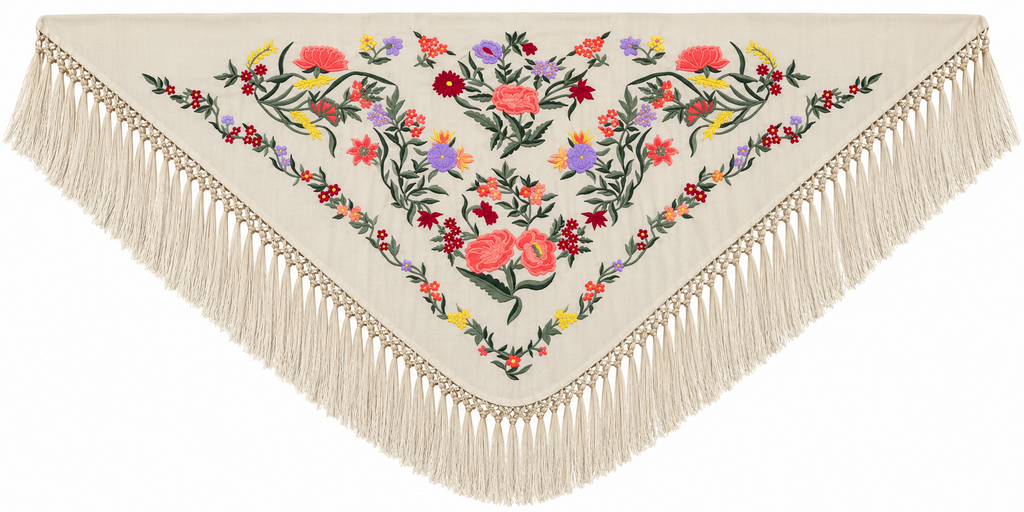 MANTON ALGODON ROCIO BEIGE TOPO BORDADO CORAL
