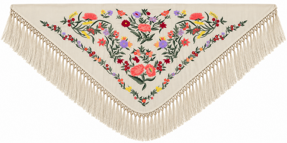 MANTON ALGODON ROCIO BEIGE TOPO BORDADO CORAL