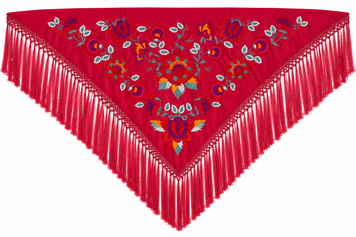 MANTON SEDA ARACELI ROJO BORDADO ROJO