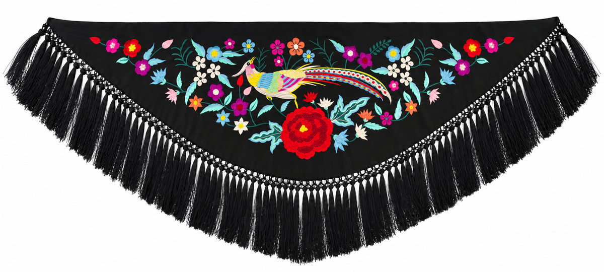 MANTON CRESPON NIÑA IRIS NEGRO BORDADO MULTICOLOR