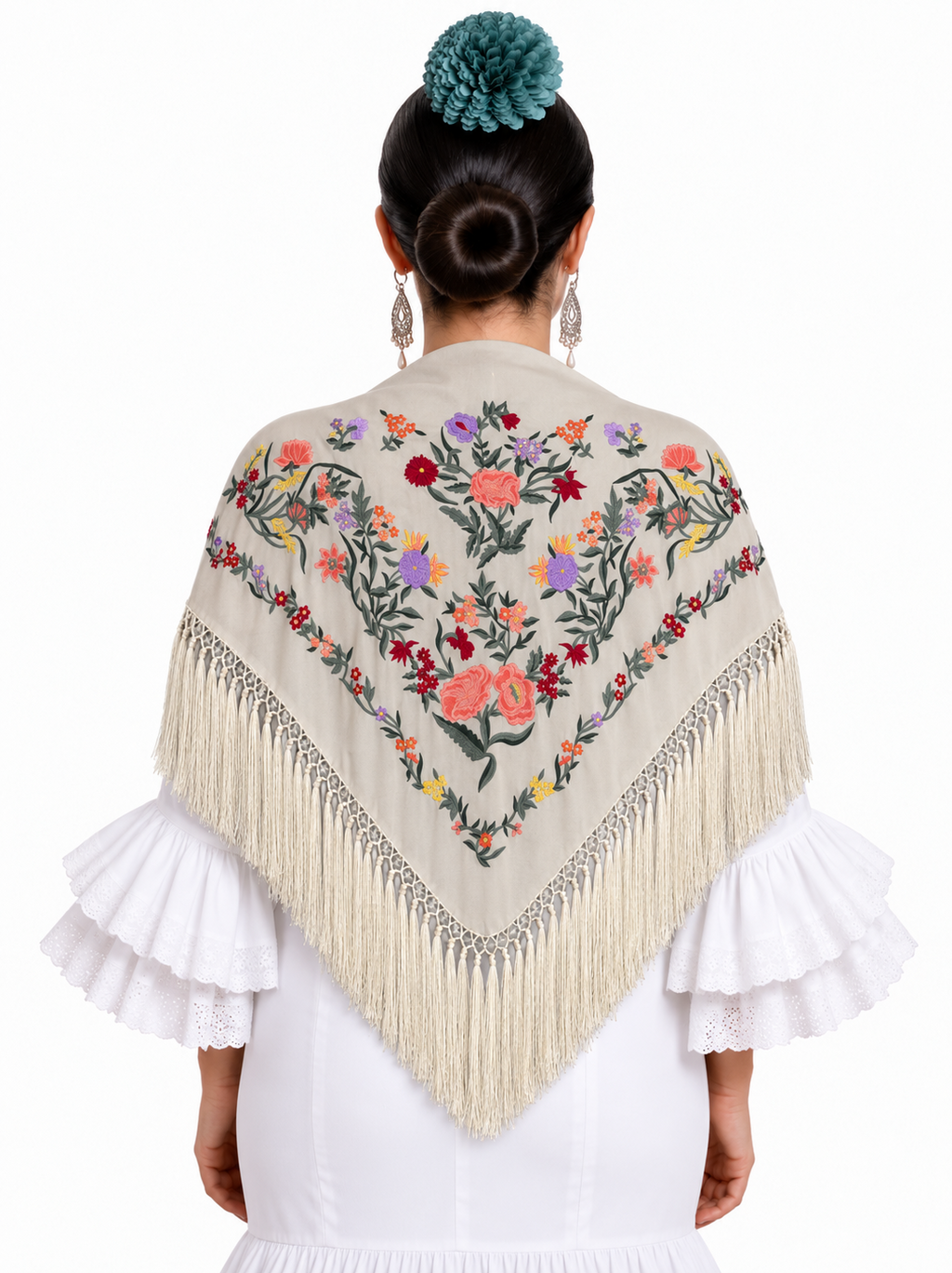 MANTON ALGODON ROCIO BEIGE TOPO BORDADO CORAL