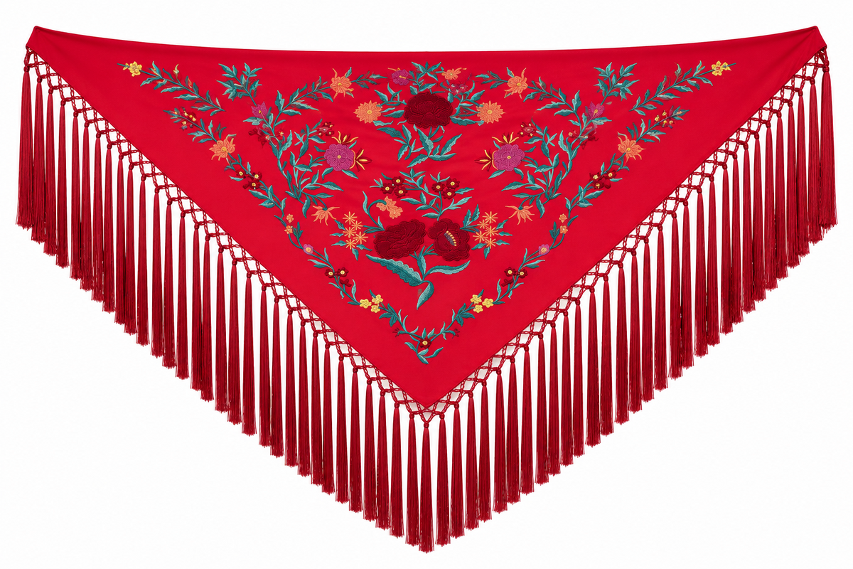 MANTON ALGODON ROCIO CORAL BORDADO ROJO