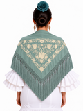 MANTON VISCOSA MARINA VERDE JABONOSO BORDADO BEIGE