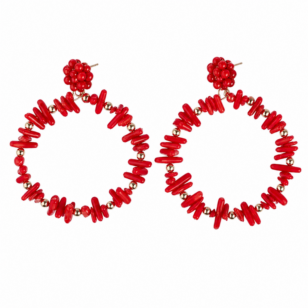PENDIENTE CIRCULO CORALES ROJO