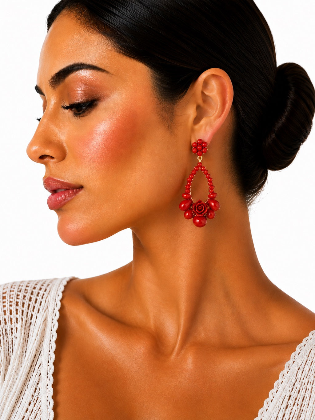 PENDIENTE ROSA ROJO