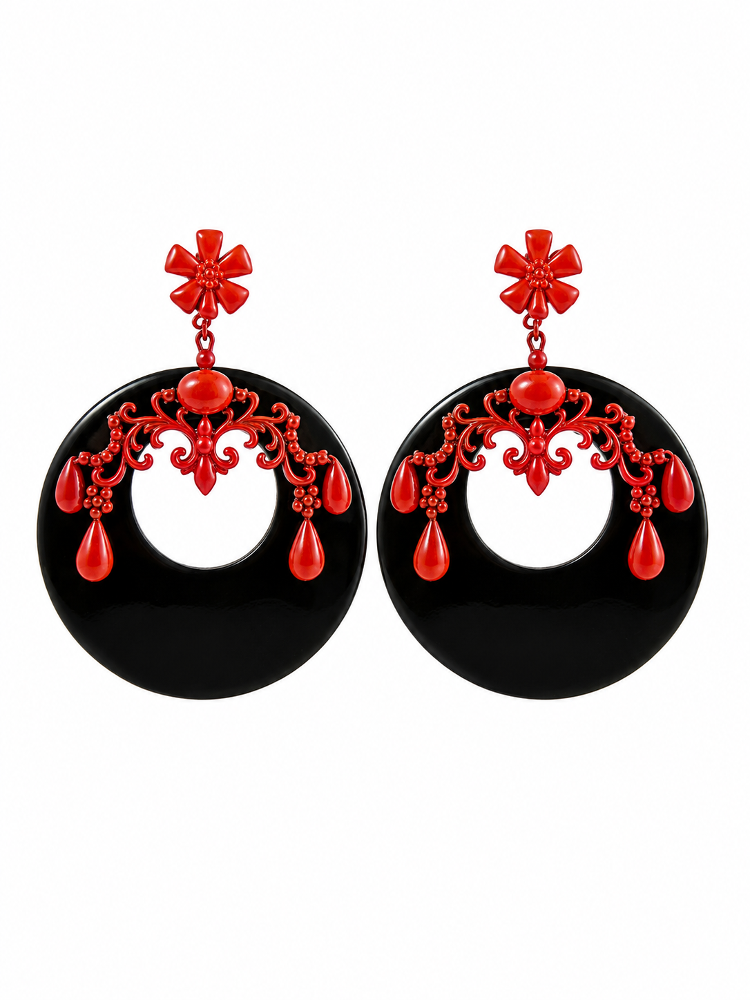PENDIENTE MARGARITA NEGRO - ROJO