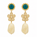 PENDIENTE FLOR PIEDRA VERDE - BEIGE