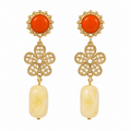 PENDIENTE FLOR PIEDRA NARANJA - BEIGE