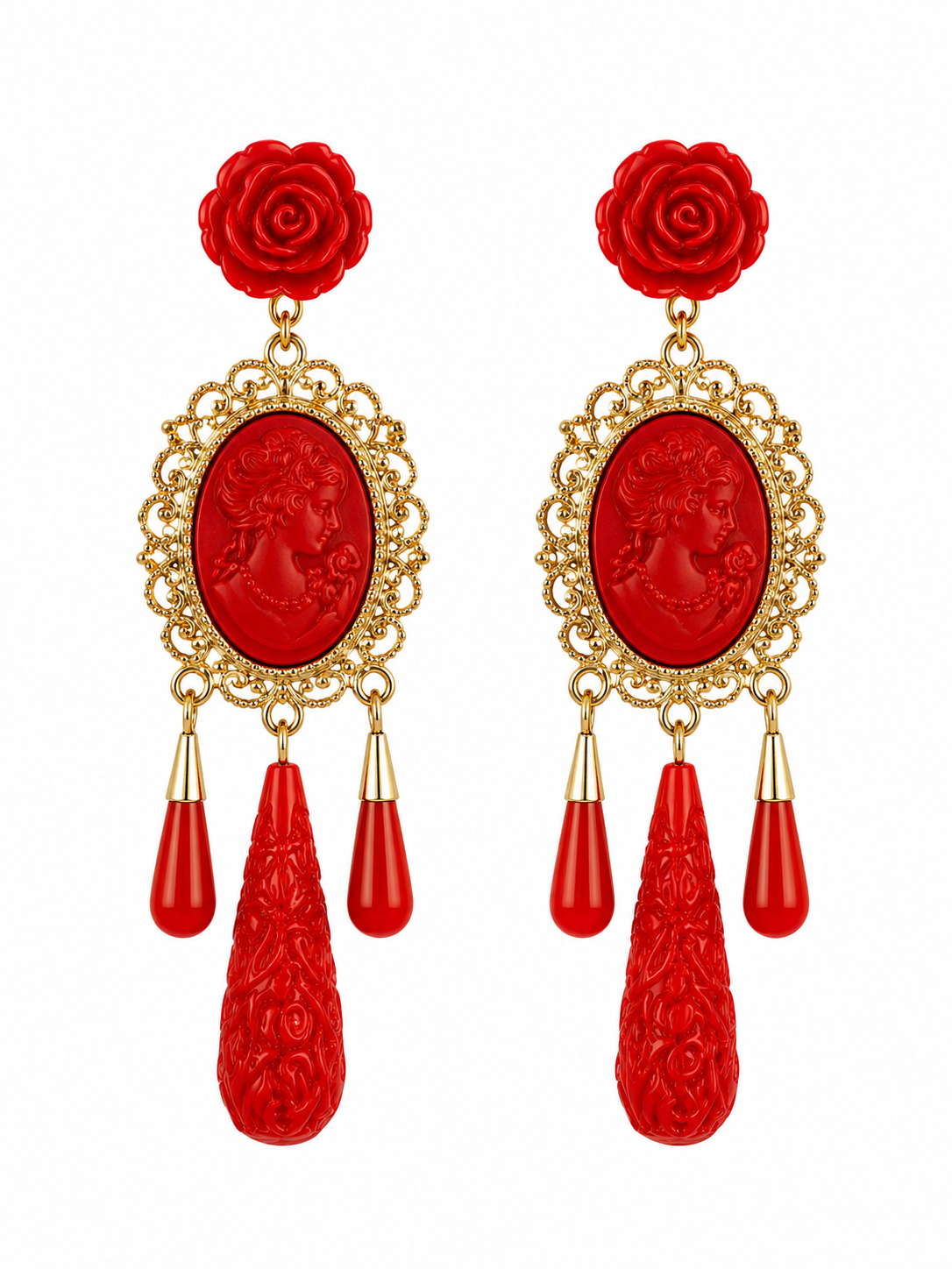 PENDIENTE CAMAFEO LAGRIMA ROJO
