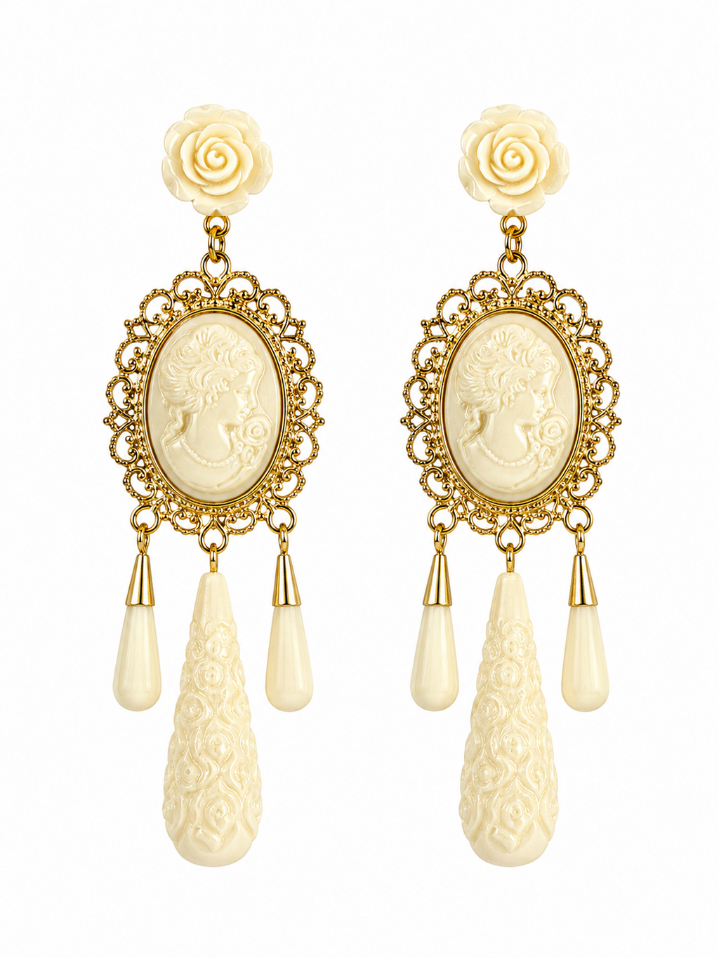 PENDIENTE CAMAFEO LAGRIMA BEIGE