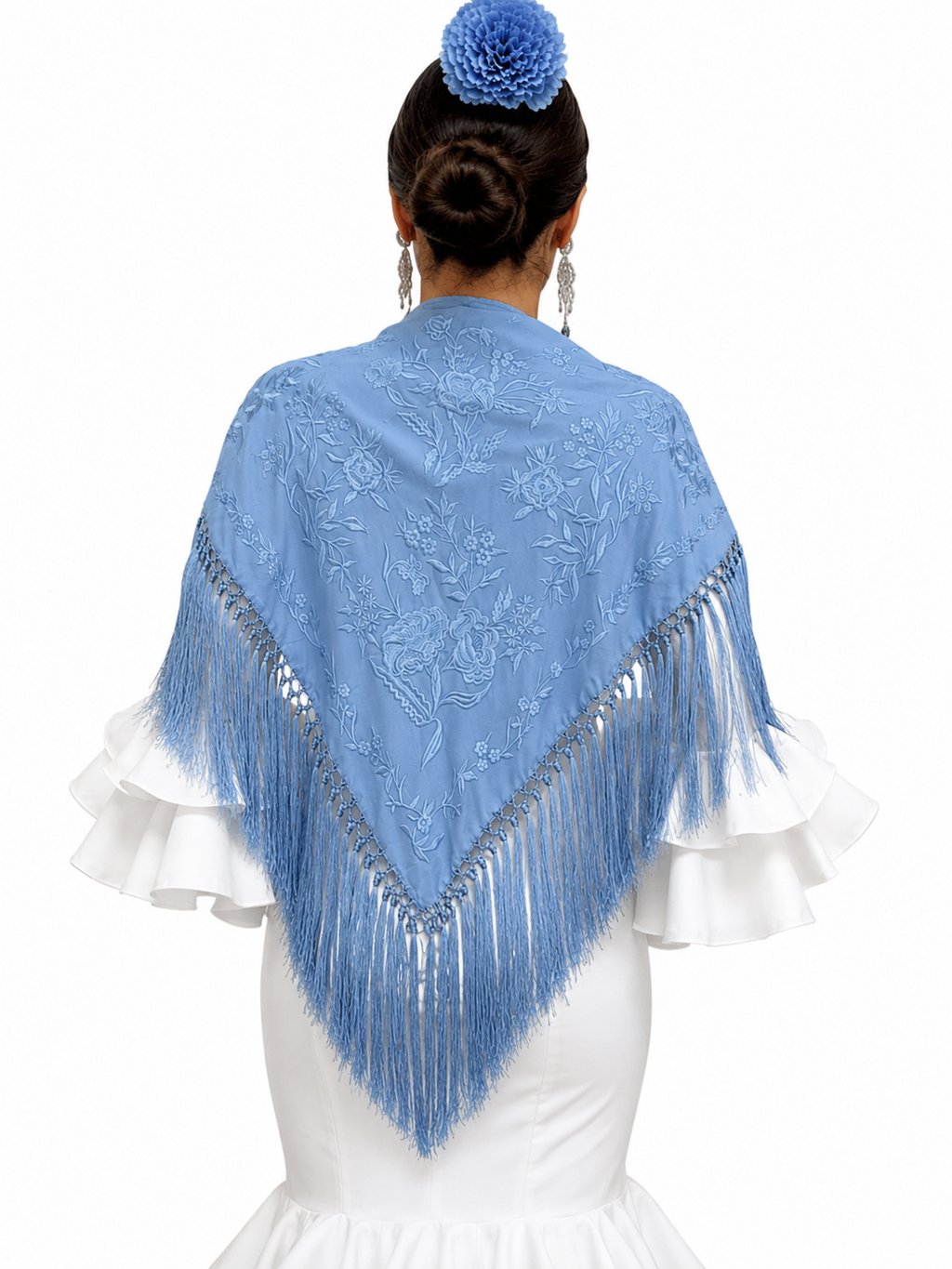 Mantón algodón Esther celeste al tono para flamenca