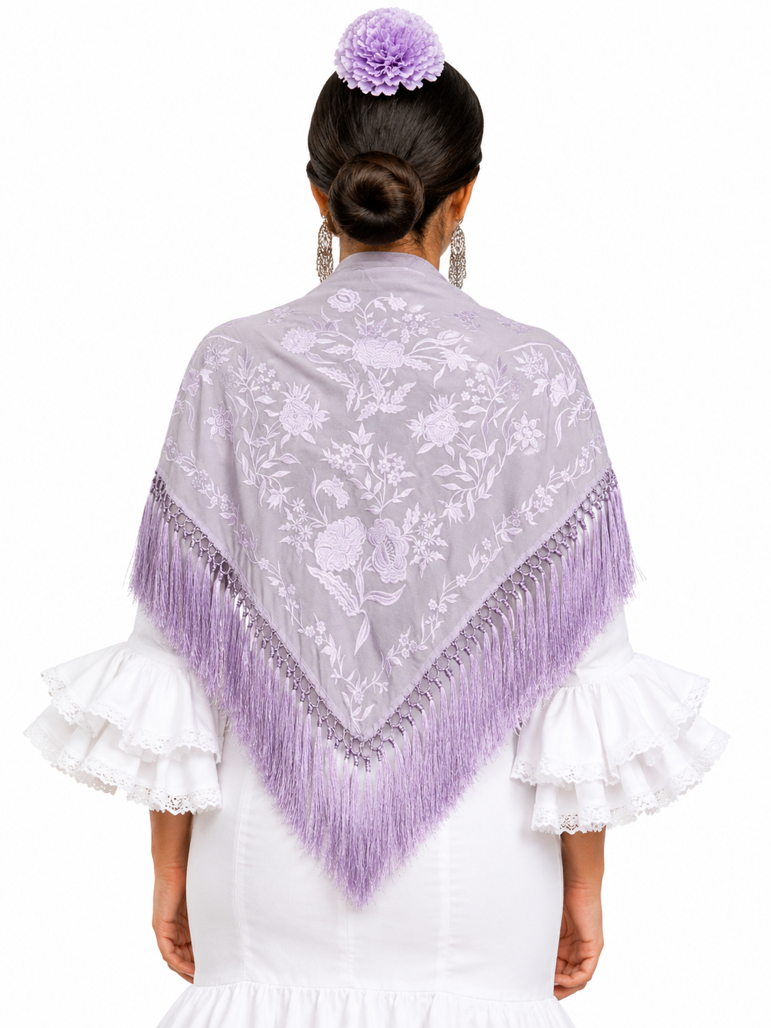 Mantón algodón Esther lila al tono para flamenca