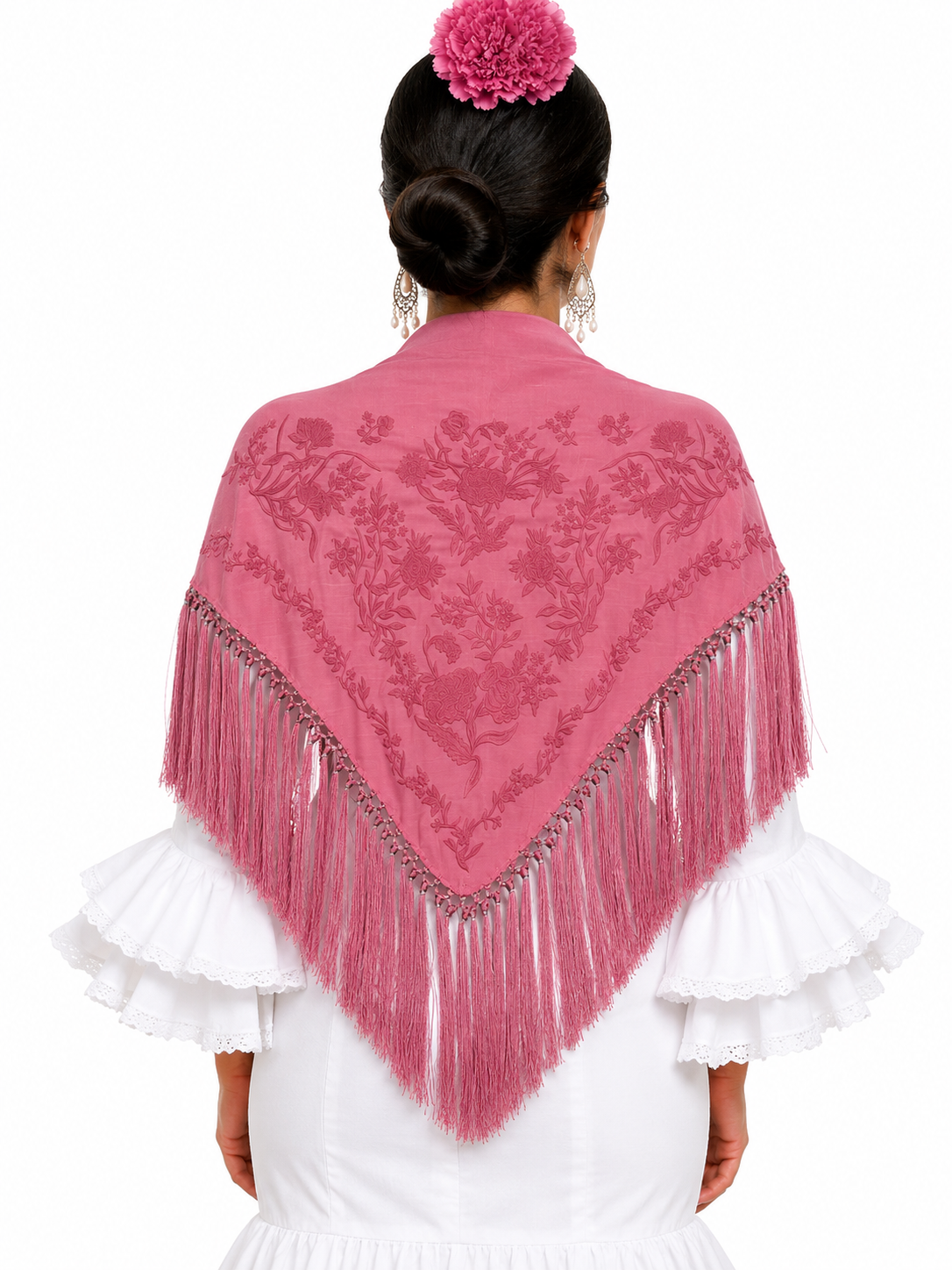 Mantón algodón Esther coral al tono para flamenca