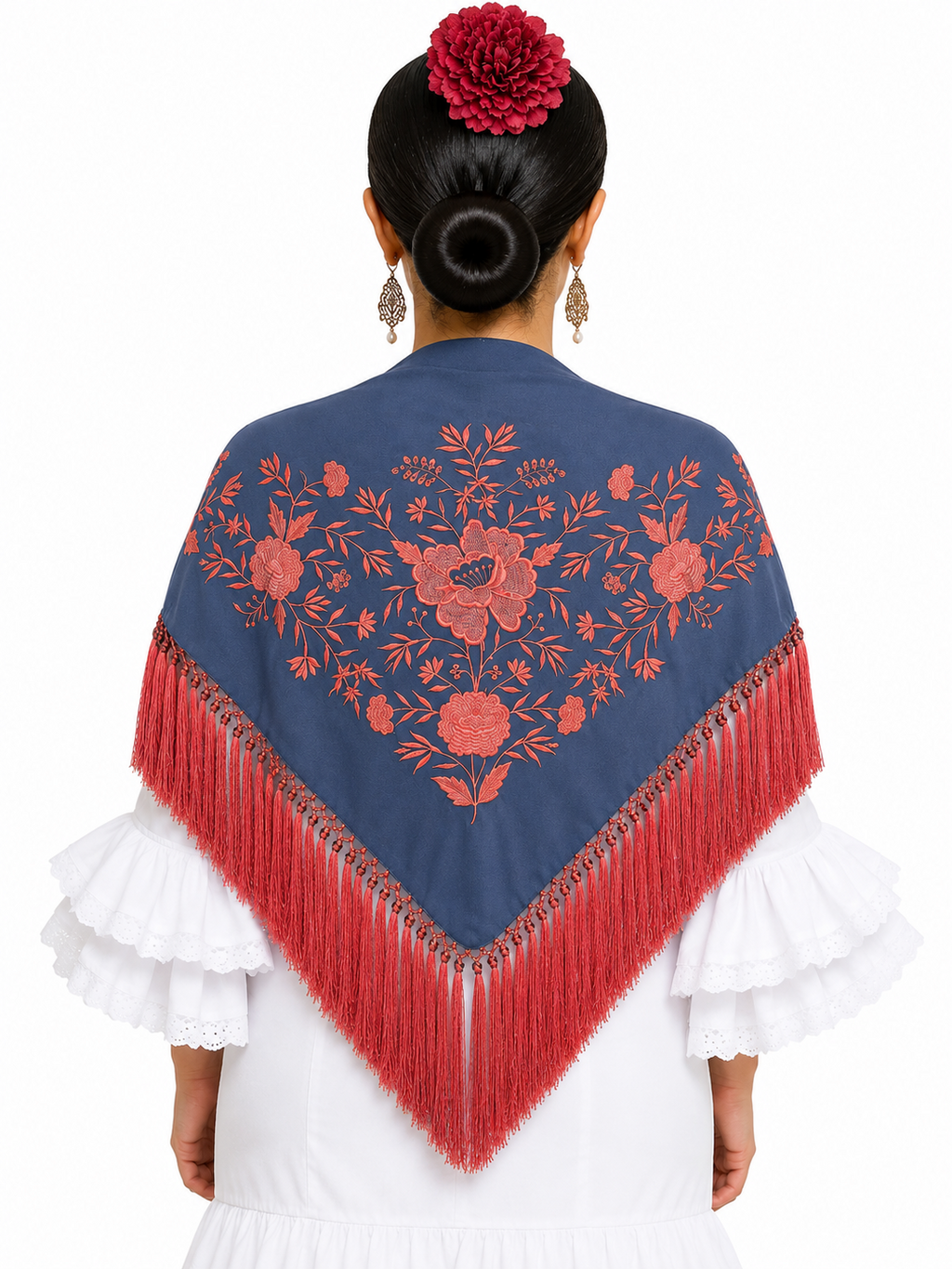 Mantón crespón Julia ducado bordado coral para flamenca