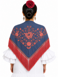 Mantón crespón Julia ducado bordado coral para flamenca