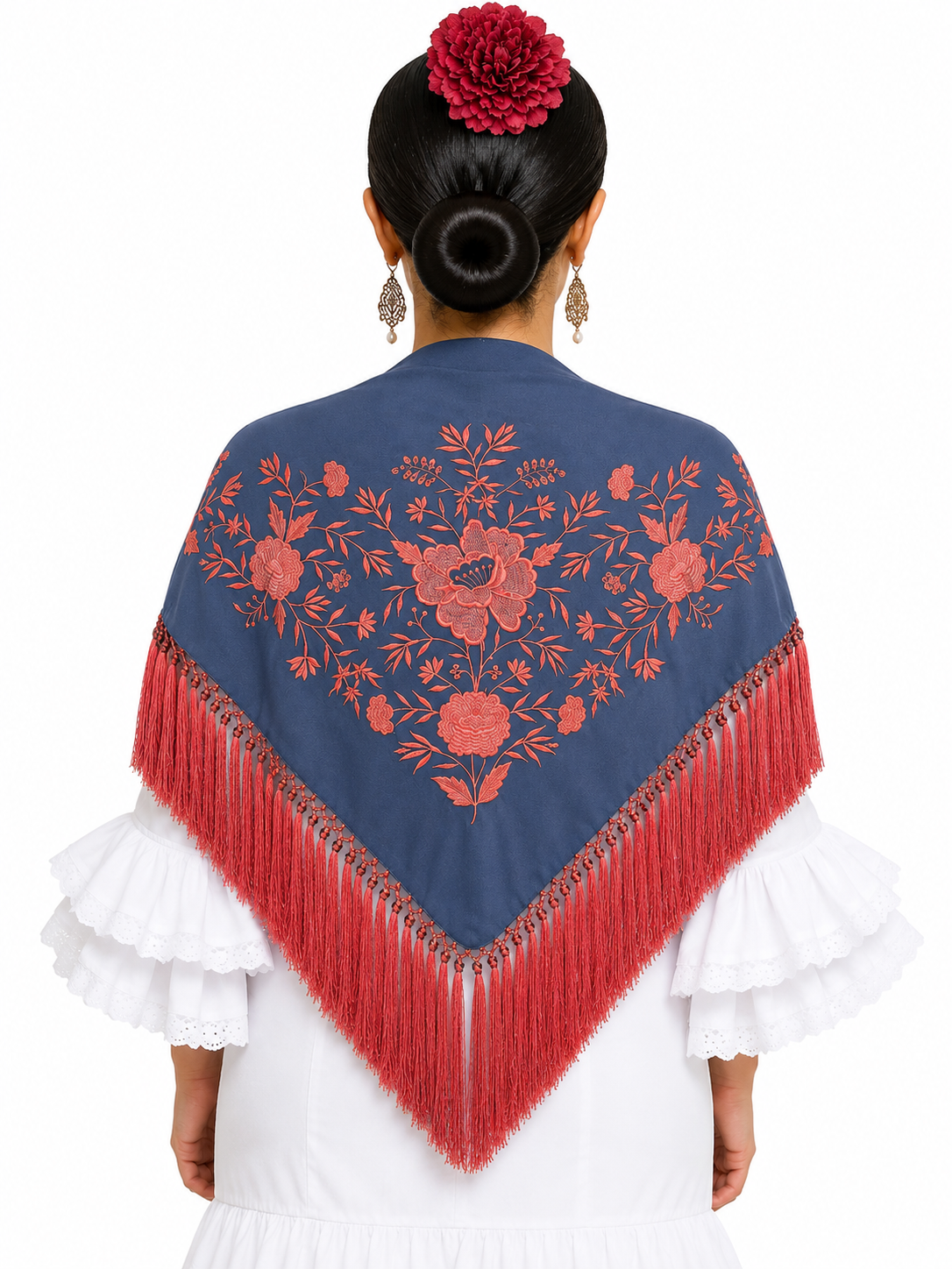 Mantón crespón Julia ducado bordado coral para flamenca