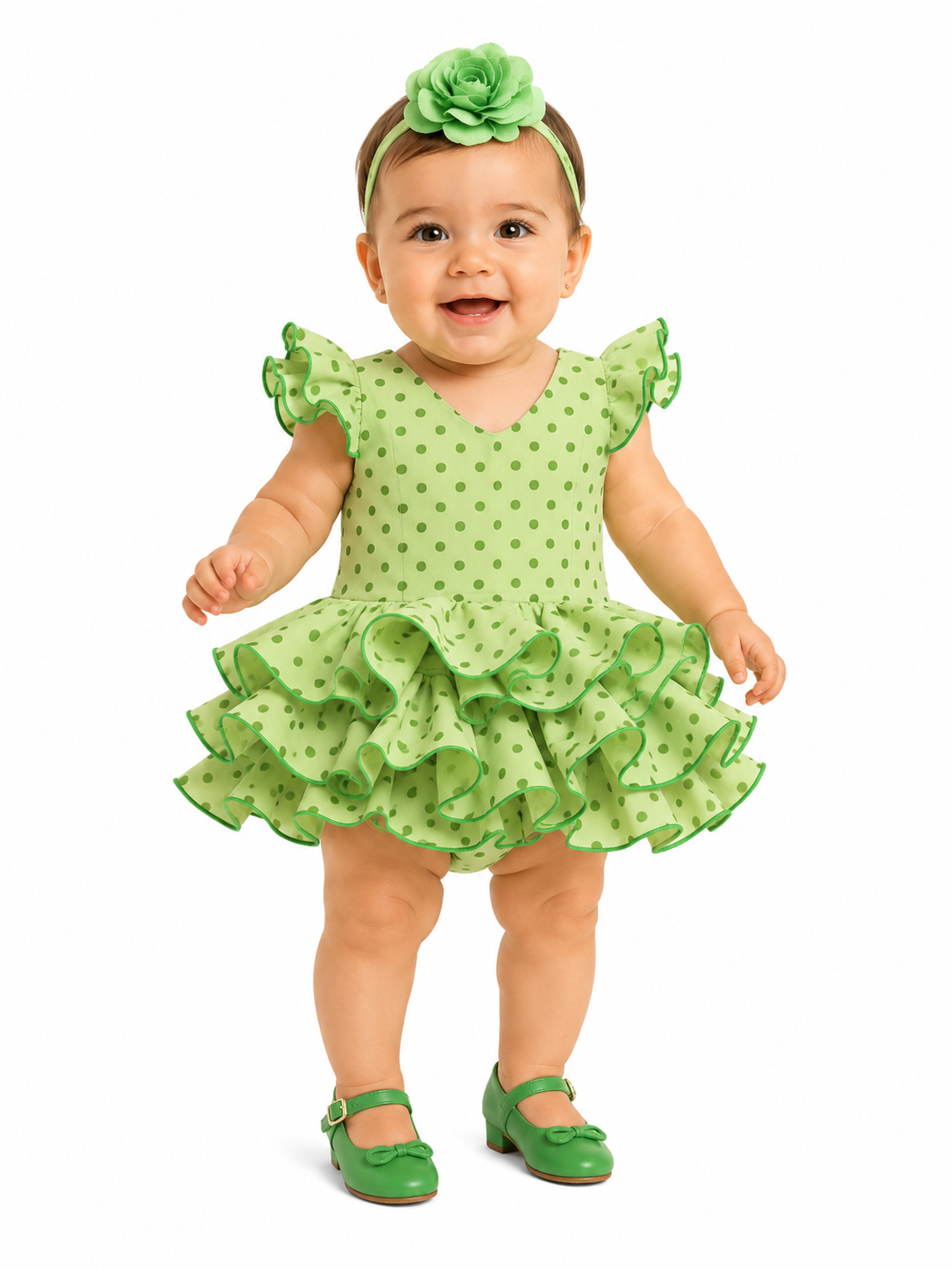 TRAJE FLAMENCA BEBE MARISOL VERDE LUNAR VERDE