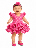 TRAJE FLAMENCA BEBE MARISOL FUCSIA LUNAR BLANCO