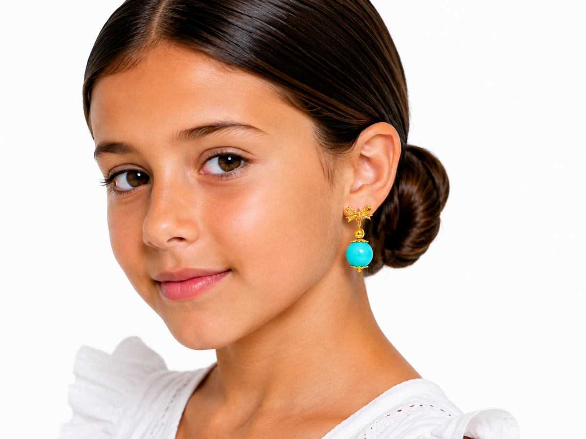 PENDIENTE NIÑA LAZO BOLITA VERDE AGUA