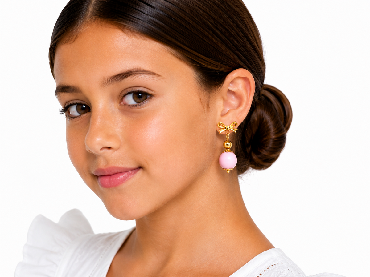 PENDIENTE NIÑA LAZO BOLITA ROSA