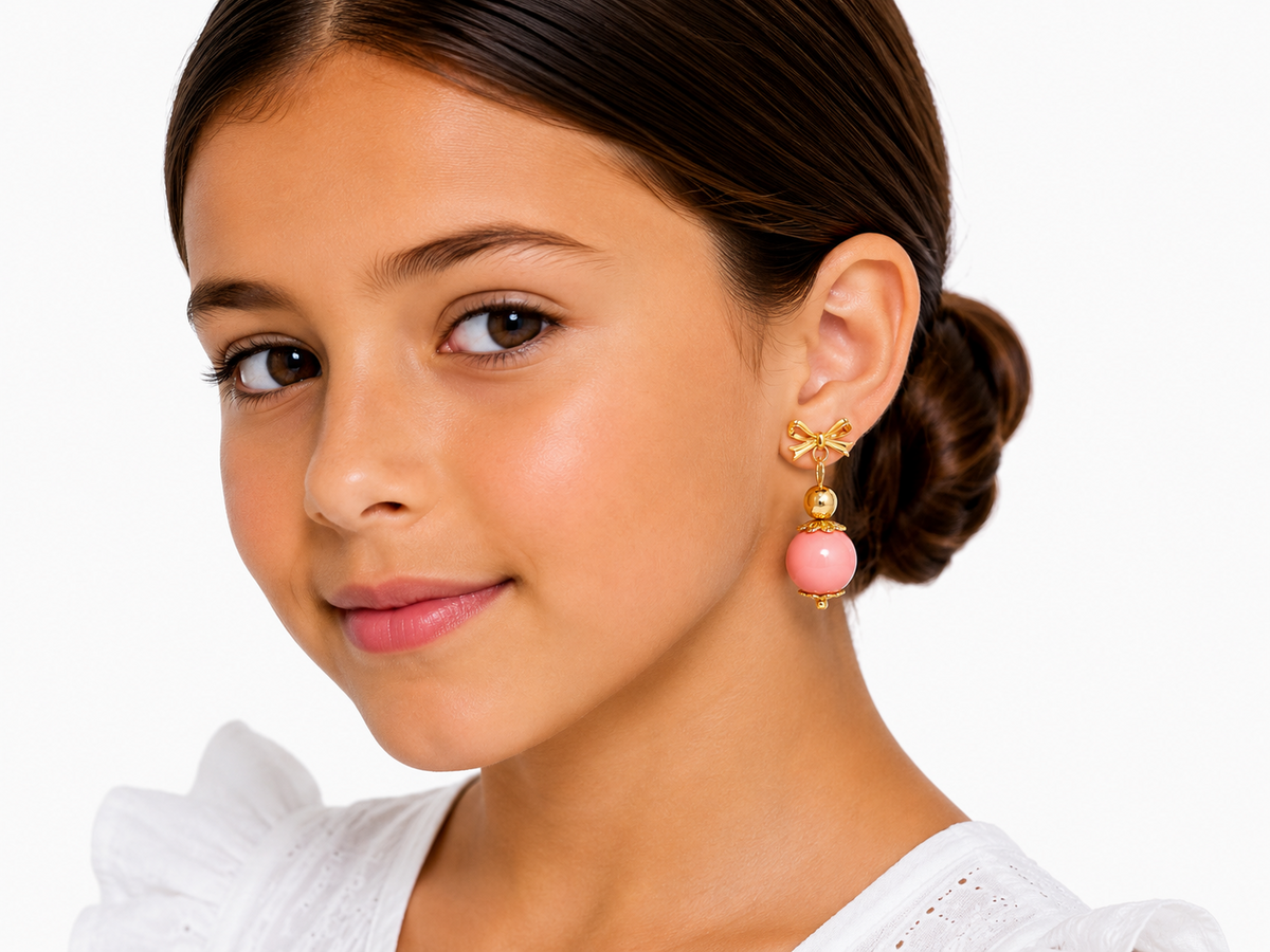 PENDIENTE NIÑA LAZO BOLITA MAQUILLAJE