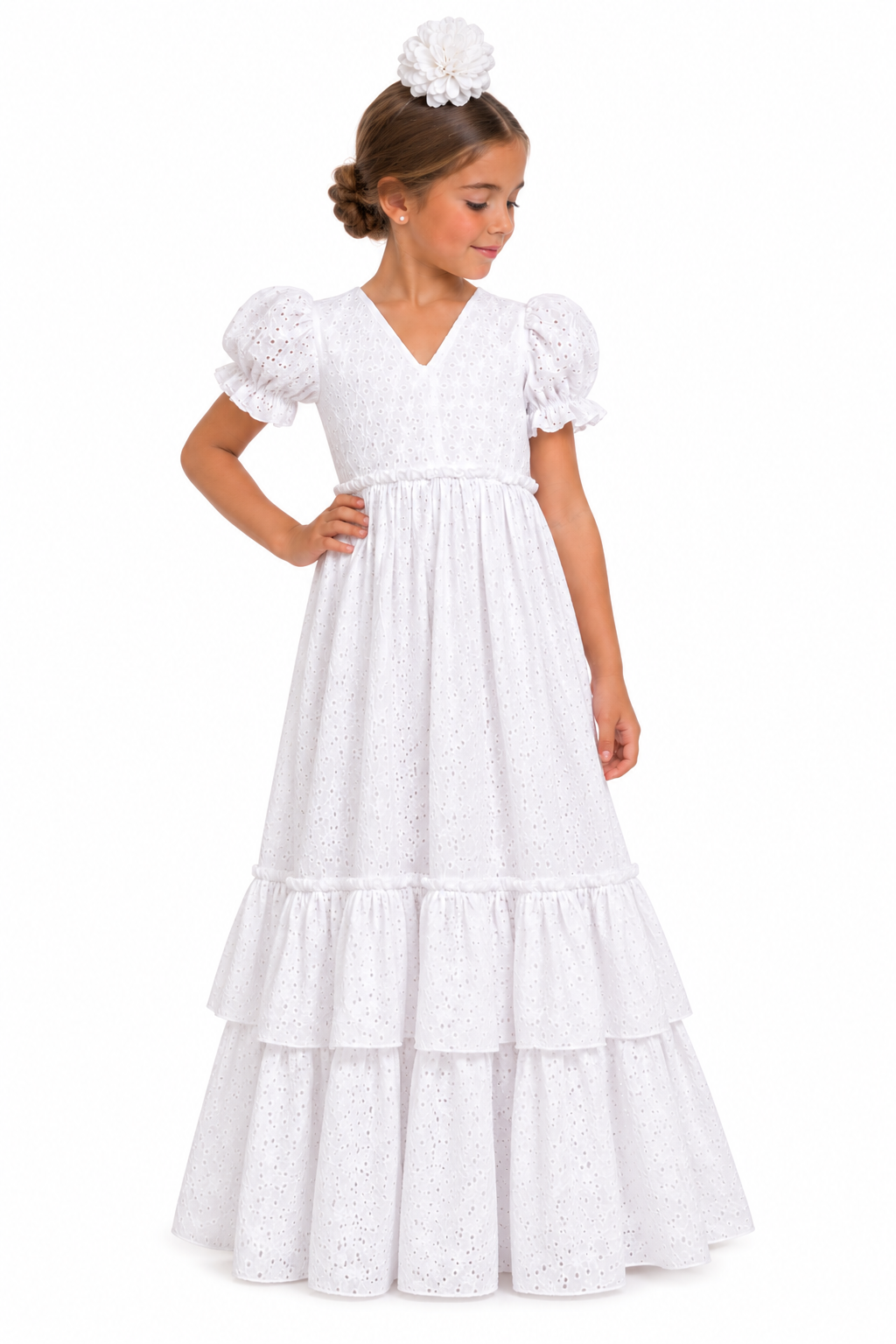 TRAJE FLAMENCA NIÑA OLIVIA PERFORADO BLANCO
