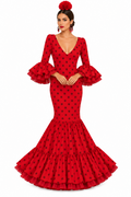 Traje de flamenca Carmen doble rojo con lunares rojo