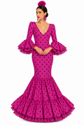 Traje de flamenca Carmen doble buganvilla con lunares buganvilla