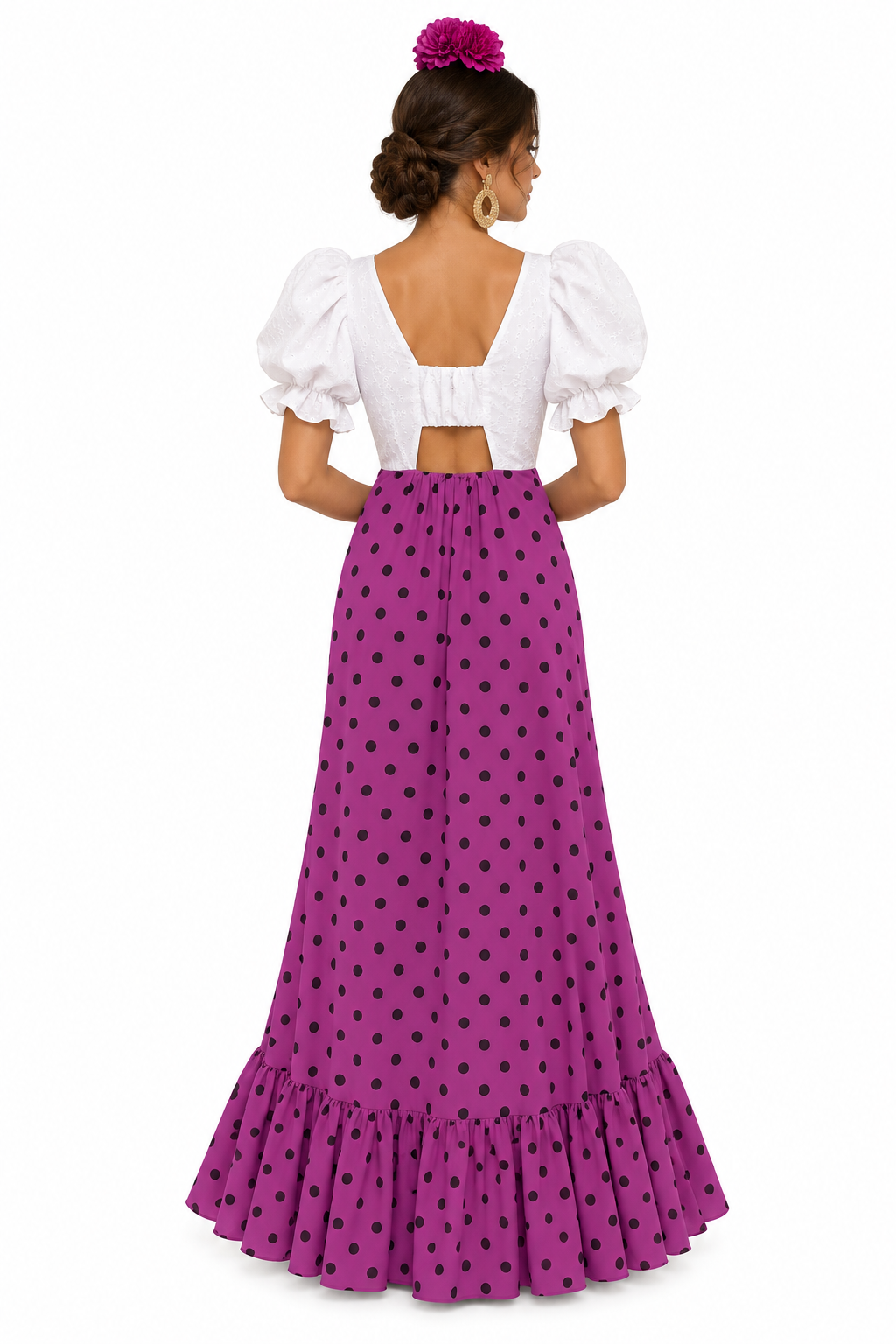 BATA FLAMENCA CARLOTA CON PIQUILLO MORADA LUNAR MORADO