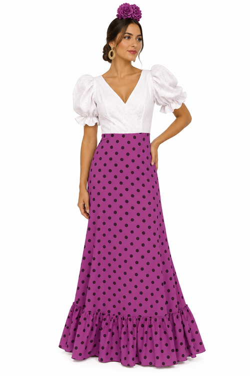 BATA FLAMENCA CARLOTA CON PIQUILLO MORADA LUNAR MORADO