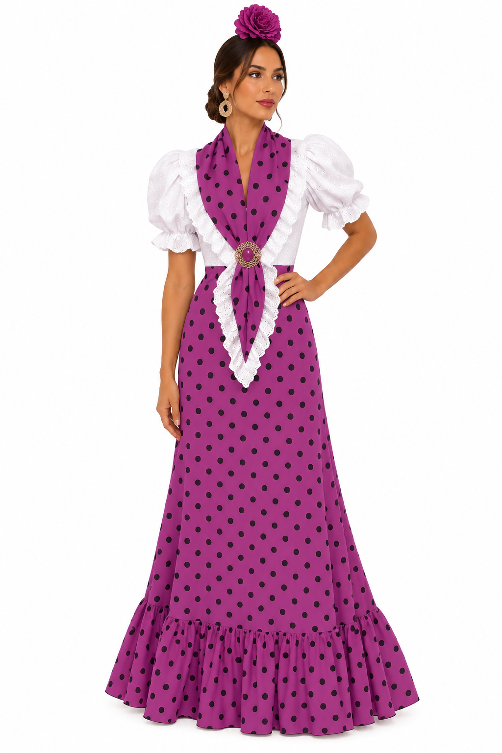 BATA FLAMENCA CARLOTA CON PIQUILLO MORADA LUNAR MORADO