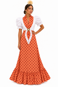 BATA FLAMENCA CARLOTA CON PIQUILLO NARANJA LUNAR BURDEOS