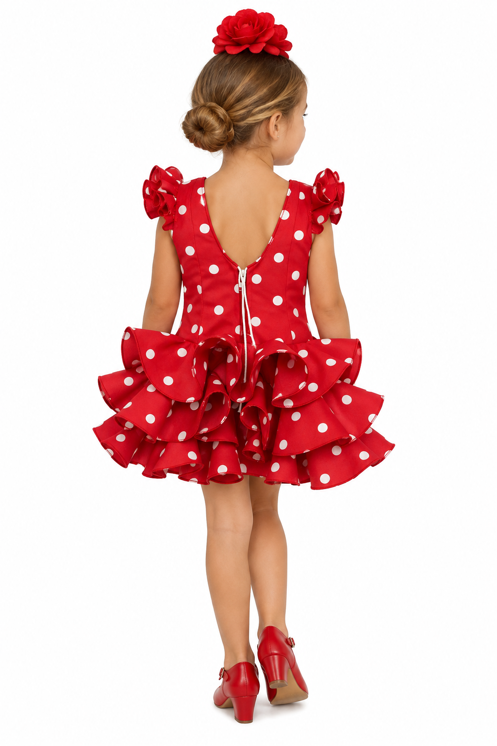 TRAJE FLAMENCA NIÑA MARISOL ROJO LUNAR BLANCO