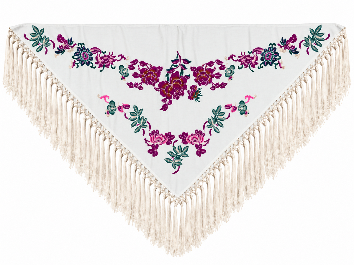 MANTON ALGODON - LINO CRISTINA BEIGE BORDADO BUGANVILLA