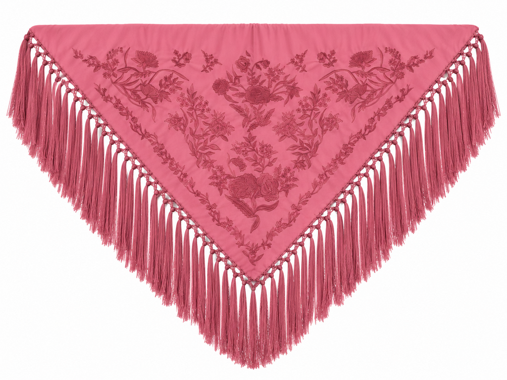 Mantón algodón Esther coral al tono para flamenca, otra vista