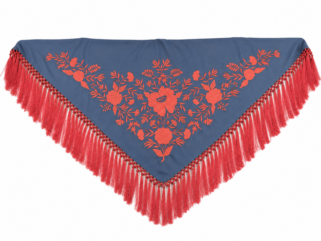 Mantón crespón Julia ducado bordado coral para flamenca, otra vista