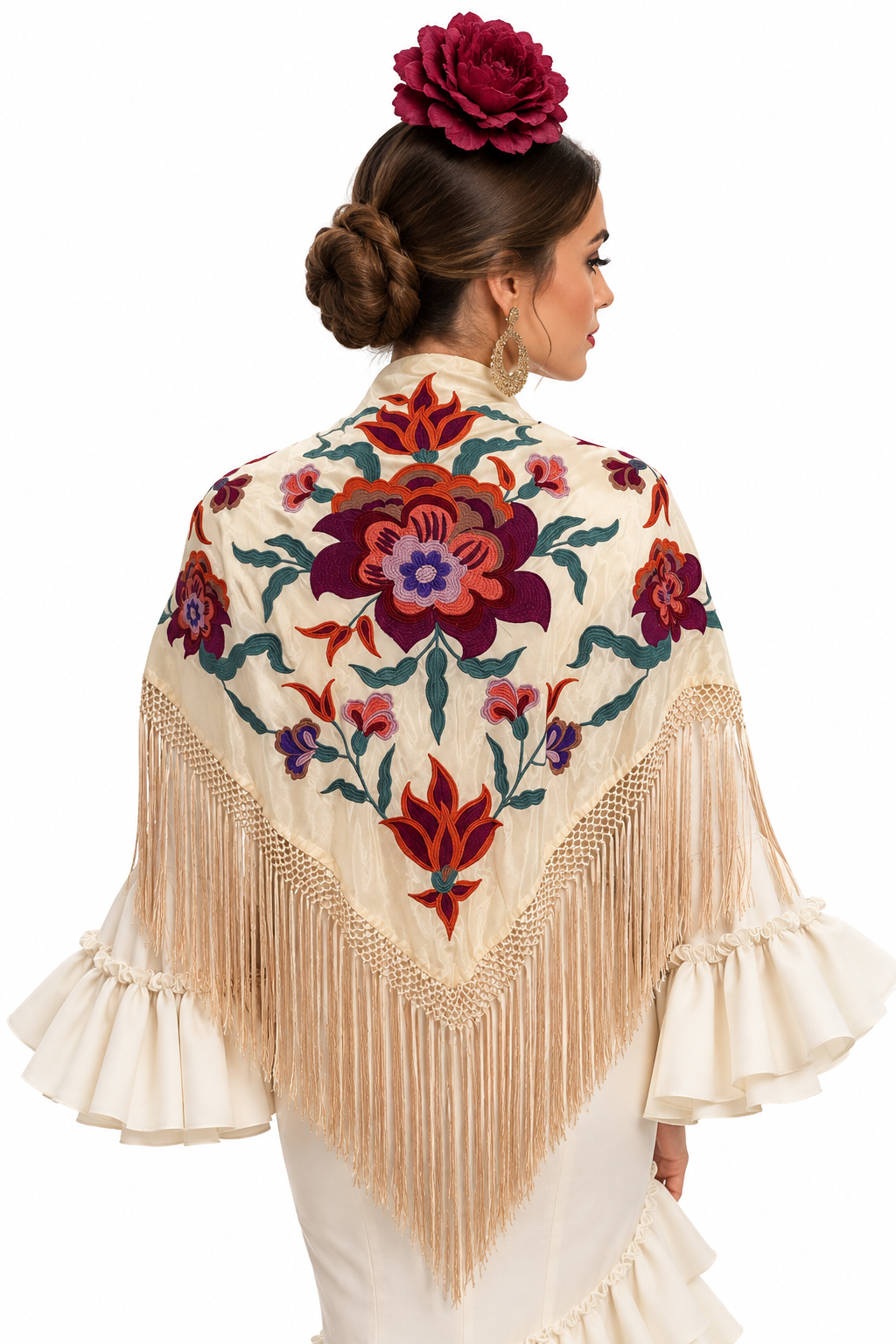 MANTON SEDA VALENTINA BEIGE BORDADO BUGANVILLA