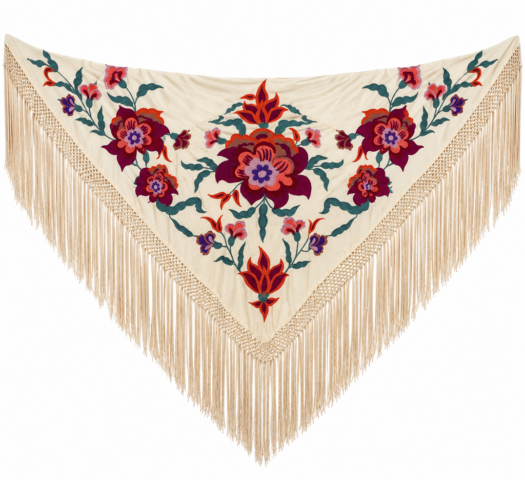 MANTON SEDA VALENTINA BEIGE BORDADO BUGANVILLA