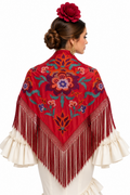 MANTON SEDA VALENTINA ROJO BORDADO BUGANVILLA