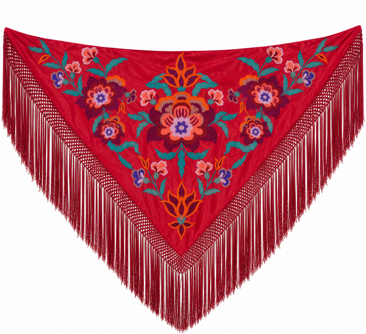 MANTON SEDA VALENTINA ROJO BORDADO BUGANVILLA