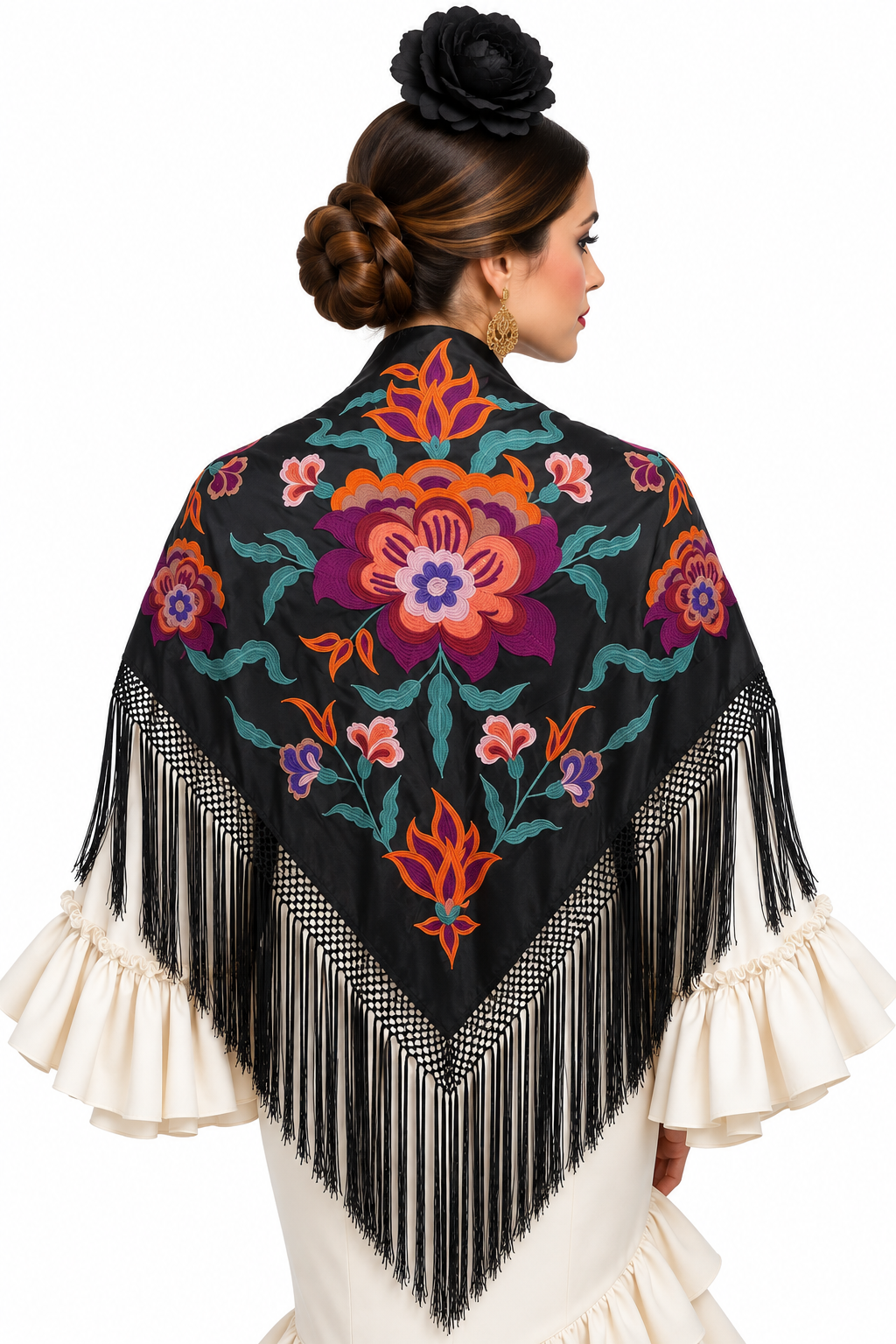 MANTON SEDA VALENTINA NEGRO BORDADO BUGANVILLA