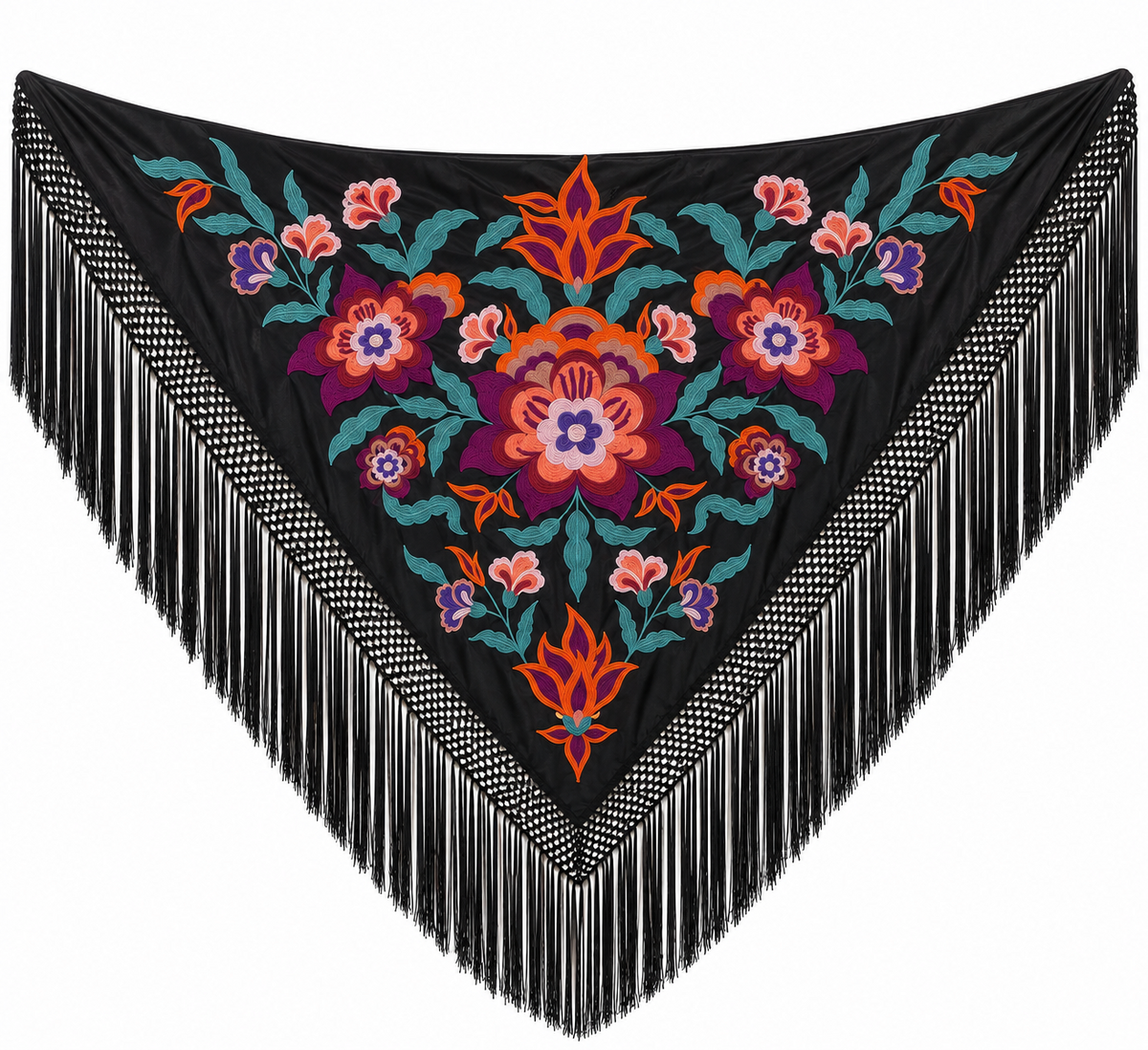 MANTON SEDA VALENTINA NEGRO BORDADO BUGANVILLA