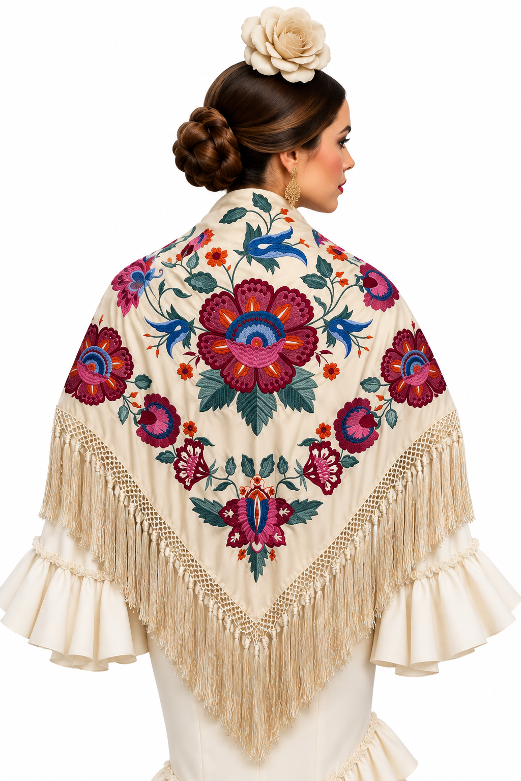 MANTON SEDA VALERIA BEIGE BORDADO BUGANVILLA
