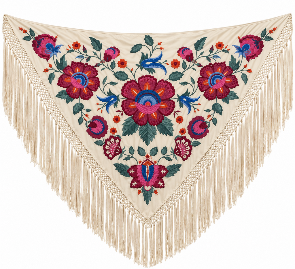 MANTON SEDA VALERIA BEIGE BORDADO BUGANVILLA