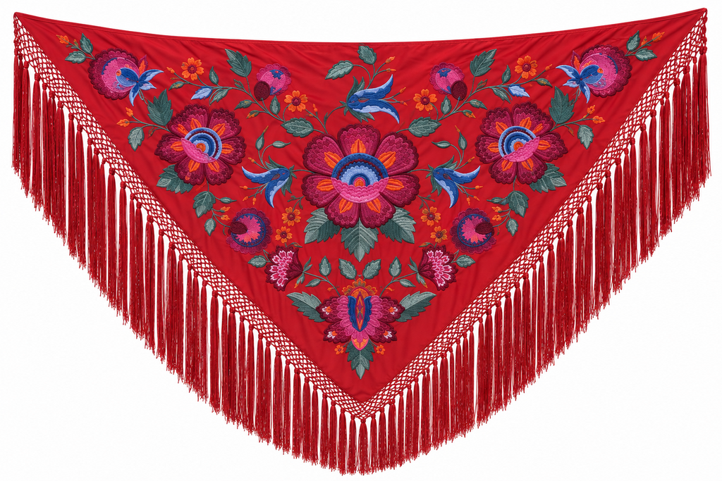 MANTON SEDA VALERIA ROJO BORDADO BUGANVILLA