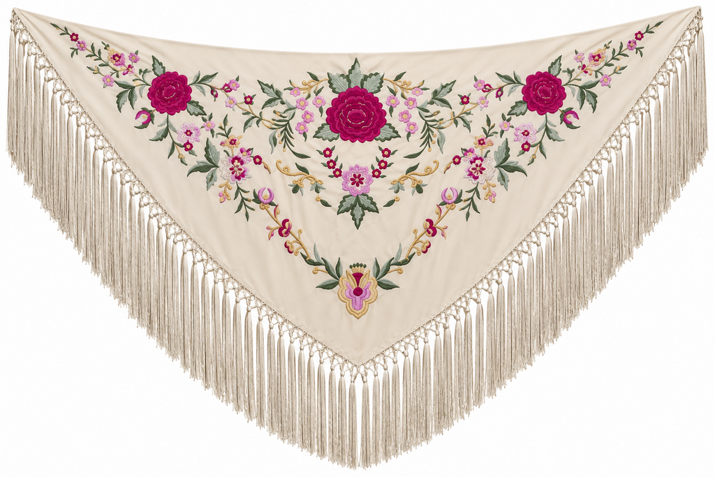 MANTON ALGODON LOLA BEIGE TOPO BORDADO BUGANVILLA