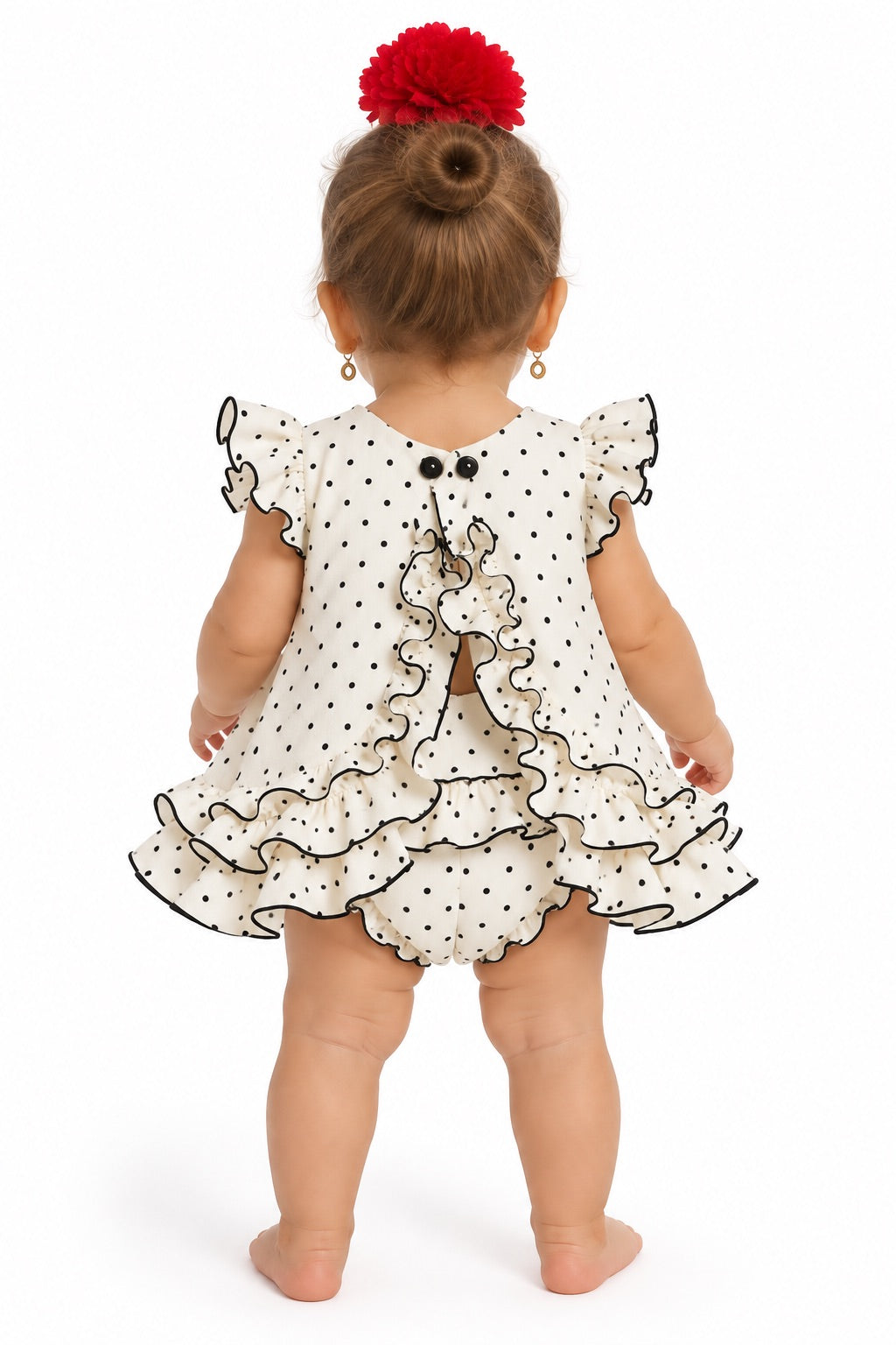 TRAJE FLAMENCA BEBE ESTRELLA BEIGE LUNAR NEGRO