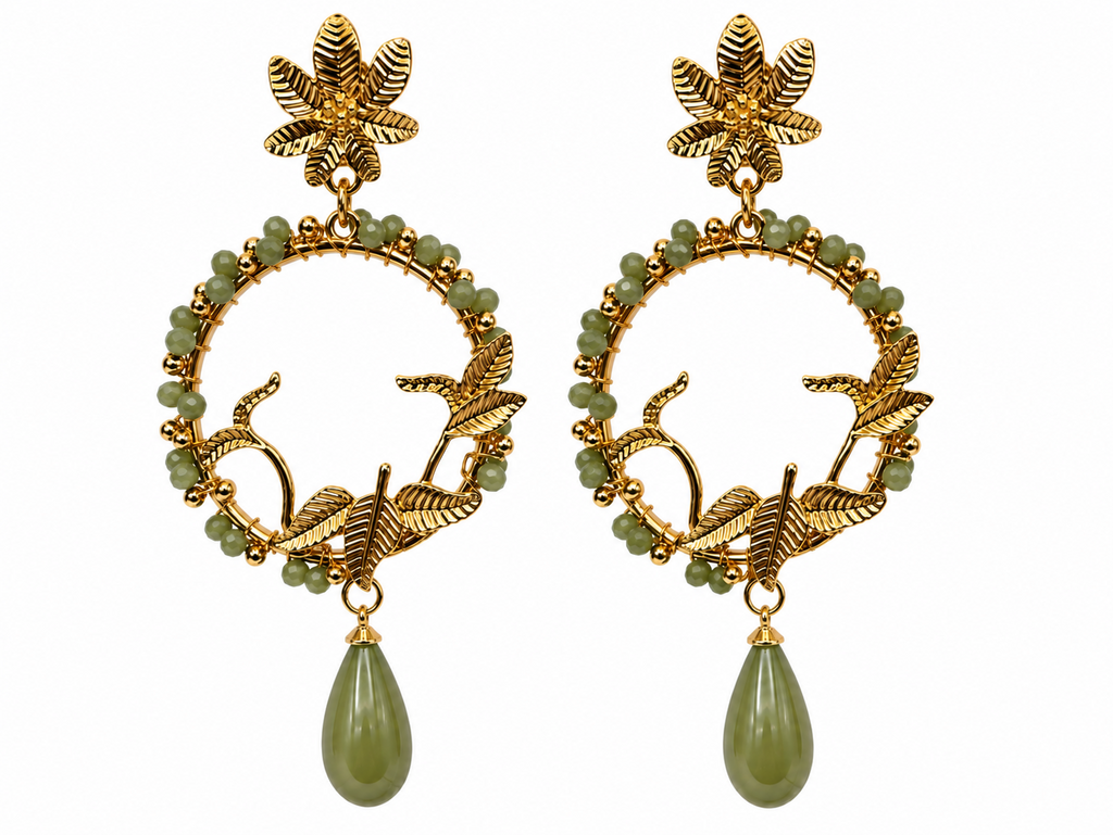 Pendientes círculo lágrima verde oliva para flamenca