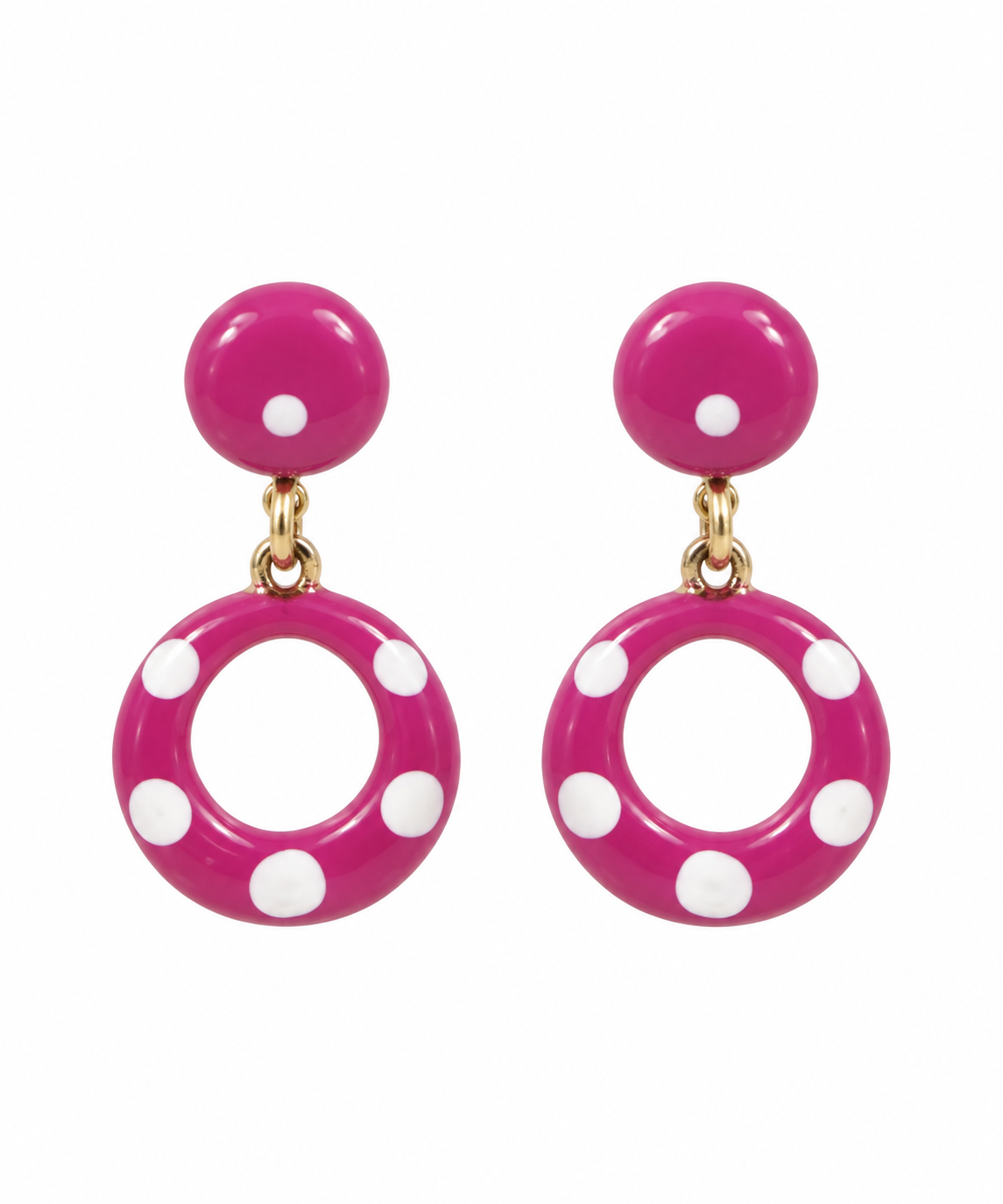 Pendientes mini círculo buganvilla con lunares blanco para niña flamenca