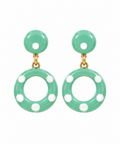 Pendientes mini círculo verde jabonoso con lunares blanco para niña flamenca